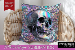 Iridescent Skull Halloween Pillow Sublimation Spooky Season Product Image 1