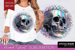 Iridescent Skull Halloween Round Tshirt Background Spooky Product Image 1