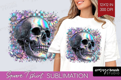 Iridescent Skull Halloween Square Tshirt Background Spooky Product Image 1