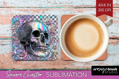Iridescent Skull Halloween Square Coaster Spooky Season PNG Product Image 1