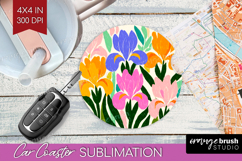 Iris Modern Floral Car Coaster Sping Flower Coaster PNG Product Image 1