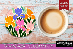 Iris Modern Floral Round Coaster Sping Flower Coaster PNG Product Image 1