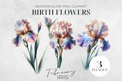 Birth Month Flowers Clipart, February Iris PNG. Product Image 1