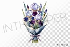 Mystical Deep Purple Iris Bouquet PNG Flower Clipart Illust Product Image 1