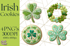 St Patrick’s Day Cookies Clipart, Shamrock Cookie PNG Product Image 1