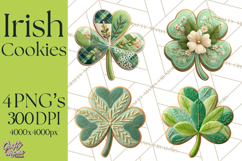 St Patrick’s Day Cookies Clipart, Shamrock Cookie PNG Product Image 1