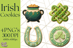 St Patrick’s Day Cookies Clipart, Shamrock Cookie PNG Product Image 1