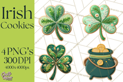 St Patrick’s Day Cookies Clipart, Shamrock Cookie PNG Product Image 1