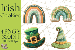 St Patrick’s Day Cookies Clipart, Shamrock Cookie PNG Product Image 1