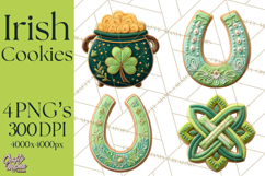 St Patrick’s Day Cookies Clipart, Shamrock Cookie PNG Product Image 1