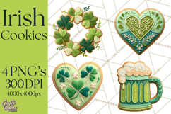 St Patrick’s Day Cookies Clipart, Shamrock Cookie PNG Product Image 1