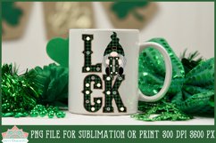 St Patricks Day Marquee Letters Luck with Gnome on a White Coffee Mug for Sublimation or Print