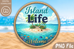Island Life Welcome PNG - Round Summer Coaster Design Product Image 1