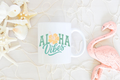 Bold tropical lettering design with script accent and floral detail, soft pastel tones on white background, ideal for t-shirts, tote bags, and vacation wear