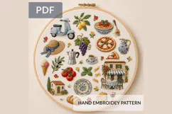 Italian Summer Hand Embroidery Pattern PDF Round Hoop Medite Product Image 1