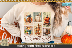 Its fall yall collage on brushstrokes is a professional design that is available at 300dpi PNG to use for Sublimation, iron-on transfer, DTG Printing and normal printing.