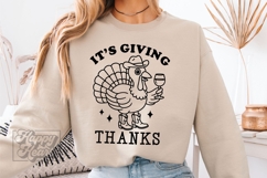 Its Giving Thanks SVG PNG - Thanksgiving Cowboy Turkey Wine Product Image 1