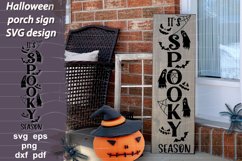 Halloween SVG design with quote Its Spooky Season, scary faces and flying ghosts and bats, Perfect idea for fall home decoration, farmhouse porch sign, Outdoor Halloween decoration. 