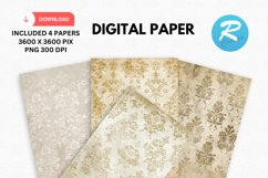 Ivory Damask Digital Paper, Ivory Damask Background Product Image 1