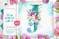Spring Watercolor Letter. Monogram J. Sublimation Design. Product Image 1