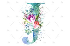 Spring Watercolor Letter. Monogram J. Sublimation Design. Product Image 3