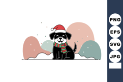 Cute black dog wearing red santa hat and striped scarf sitti Product Image 1