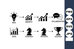 Business growth strategy success icons with idea data collab Product Image 1