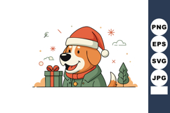 Dog wearing Santa hat with green coat and gift box festive C Product Image 1