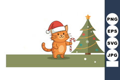 Cute cat wearing santa hat holding candy cane near decorated Product Image 1