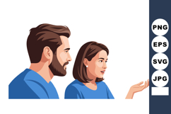 Side profile of man and woman talking in blue clothing vecto Product Image 1