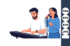 Male pianist and female singer performing music together in Product Image 1