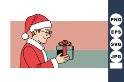 Man in Santa Costume Holding Gift Box for Christmas Holiday Product Image 1