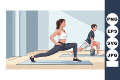 Fitness workout stretching exercises for woman and man in gy Product Image 1