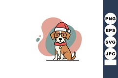 Cute dog wearing red santa hat and collar sitting festive ho Product Image 1