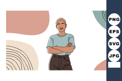 Confident woman standing with crossed arms abstract shapes b Product Image 1