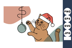 Cat playing with Christmas ornament wearing Santa hat festiv Product Image 1