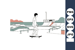Skateboarder performing tricks at outdoor skatepark with ram Product Image 1