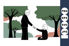 Helping hand between two people in nature with trees and gre Product Image 1