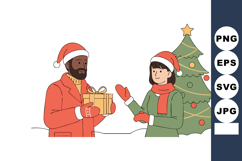 Christmas celebration with couple exchanging gifts near deco Product Image 1