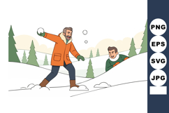 Winter snowball fight between father and son enjoying outdoo Product Image 1