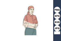 Woman standing with hands clasped wearing bandana and casual Product Image 1