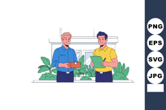 Businessmen exchanging packages and documents in front of of Product Image 1