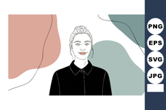 Woman with short hair and black shirt on abstract colorful b Product Image 1