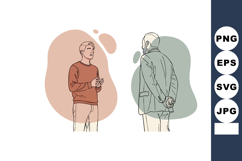 Two men having conversation with casual posture standing fac Product Image 1