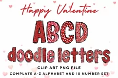 Valentine's Day Doodle Alphabet Red Heart Letters Hand Draw Product Image 1