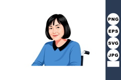 Woman with short black hair wearing blue sweater sitting in Product Image 1