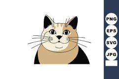 Cute cartoon cat face with beige and black fur whiskers and Product Image 1
