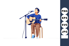 Male musician playing acoustic guitar and singing on stage w Product Image 1