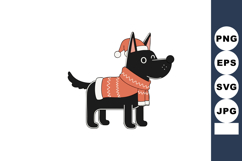 Black dog wearing orange winter scarf and santa hat festive Product Image 1