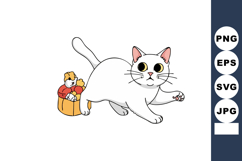 White cat with big eyes and small mouse friend cartoon vecto Product Image 1